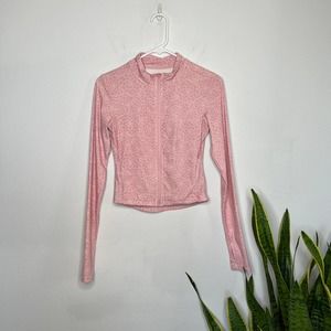Buff Bunny Pink Rose Floral Cropped Workout Jacket Small